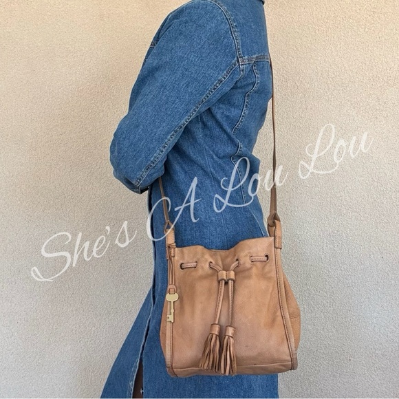 FOSSIL “Claire” Soft Leather Drawstring Tassel Crossbody Satchel Bag - Picture 1 of 11